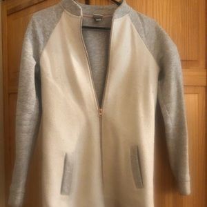 Gray and white and rose gold zip heavier bomber
